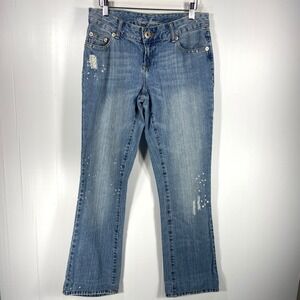 VTG Y2K Guess Malibu Straight Leg‎ Bleach Splatter Low Rise Blue Jeans Womens 27